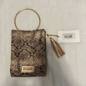 Beau & Ro Metallic Rose Gold Snake Clutch